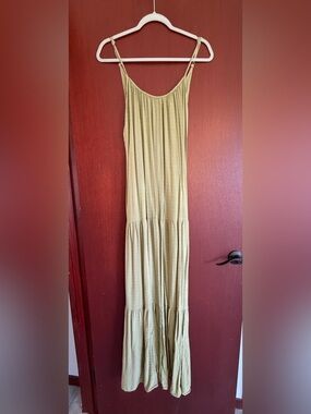 Sleeveless Olive Green Tiered Maxi Dress